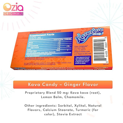 Ozia Originals Kava Kava Candy - 8 Kava Candies Per Pack, Kava Extract Stress Relief Supplement, Natural Kava Root Chill Happy Pill, Encourages Positive Mood - Ginger Mint Flavor, 4 Packs