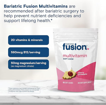 Bariatric Fusion Bariatric Multivitamin Chewable Soft Chew | Cherry Pineapple Flavor | Chewy Bariatric Vitamins for Post Bariatric Surgery Patients | 60 Count | 1 Month Supply