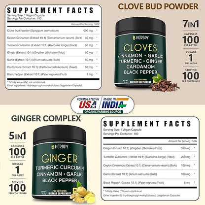 Bundle 7in1 Cloves Supplement & 5in1 Ginger Supplement - Support Immune, Digestion and Heart Health