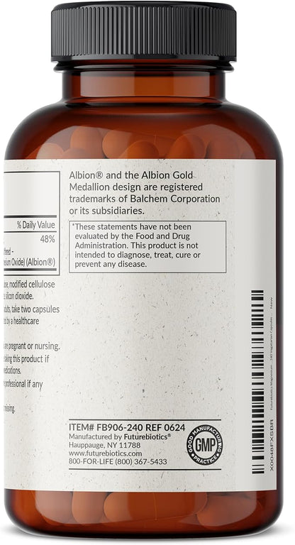 Futurebiotics Magnesium Glycinate 200 MG per Serving Chelated for High Absorption, Gentle On Stomach, Non-GMO, 240 Vegetarian Capsules
