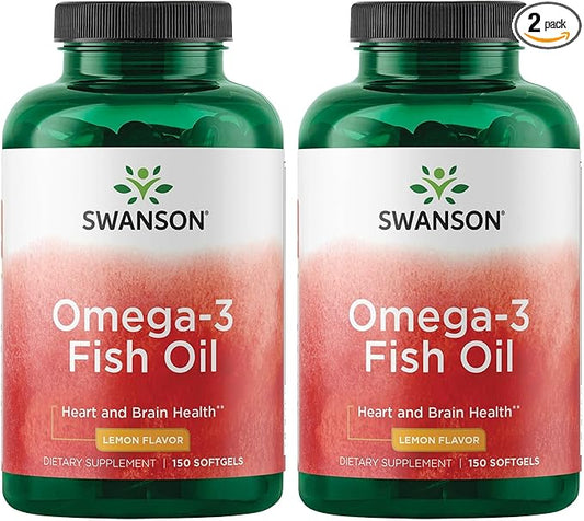Swanson Omega 3 Fish Oil Supplement Heart Brain and Joint Support GMO-Free EFAs 180 mg EPA Plus 120 mg DHA 150 Softgel Capsules Lemon Flavor (2 Pack)