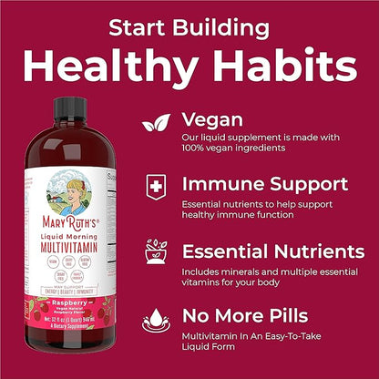 MaryRuth's Liquid Morning Multivitamin Travel Pack | Mens & Womens Multivitamin| Vitamin A C D E B6 B12 Biotin Zinc | Beauty | Immunity | Vegan | Non-GMO | Gluten Free | 1 oz | 16 Servings