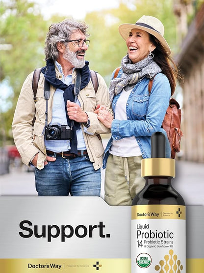 Doctor's Way Liquid Probiotic | 2 fl oz | 14 Probiotic Strains with Organic Sunflower Oil | Non-GMO Supplement