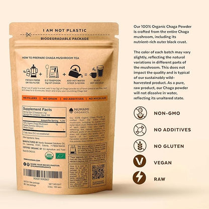 Organic Chaga Mushrooms Powder - Fine Powder to Make Chaga Tea for Immune Defense and More Energy, Organic Chaga is Wild Grown and Sustainably Harvested in Europe, Certified USDA Organic, 100 servings