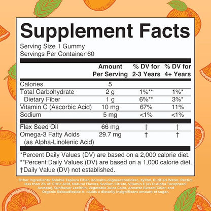 MaryRuth Organics Vegan Omega 3 Gummies for Kids 2+, 2 Month Supply, Sugar Free, Omega 3 Supplement with Vitamin C, Flaxseed Oil, Immune Support, Essential Nutrient ALA, No Fish Taste, 60 Count