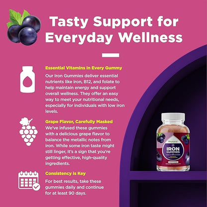 Natural Multivitamin Iron Gummies for Adults - Adult Gummy Vitamins with Iron and Energy Boost B Complex Vitamins - Gummy Supplement and Mental Clarity Focus Multivitamin