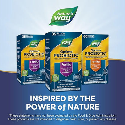 Nature's Way Fortify Optima Probiotic for Adults, 35 Billion Live Cultures, 15 Strains, Supports Digestive Balance and Immune Health*, No Refrigeration Required, 60 Capsules (Packaging May Vary)