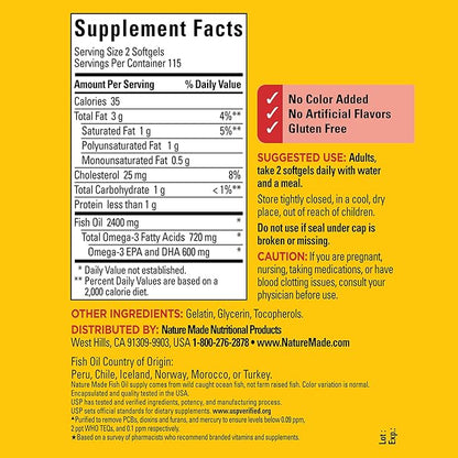 Nature Made Fish Oil Omega 3 Supplements, 1200 mg Softgels, Omega 3 Fish Oil for Healthy Heart Support, 230 Softgels, 115 Day Supply
