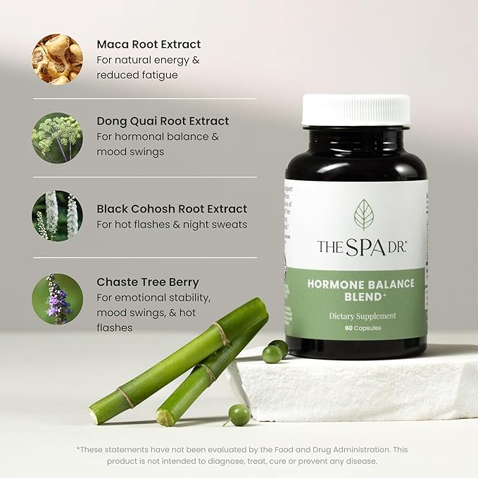 The Spa Dr. Hormone Balance for Women - Menopause Supplements for Women with Saw Palmetto, Chaste Tree Berry, Dong Quai for Night Sweats, Hot Flashes & Mood Swings - Menopause Support - 60 Capsules