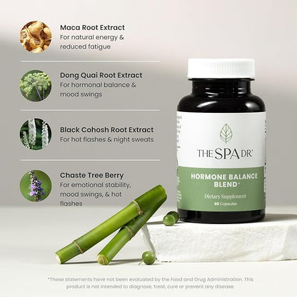 The Spa Dr. Hormone Balance for Women - Menopause Supplements for Women with Saw Palmetto, Chaste Tree Berry, Dong Quai for Night Sweats, Hot Flashes & Mood Swings - Menopause Support - 60 Capsules