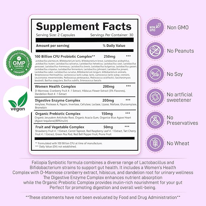 Probiotics for Women 100 Billion CFU – 34 Strains with Digestive Enzymes, Cranberry, D-Mannose & Prebiotics – Vaginal Probiotics for pH Balance, Odor, UTI, Yeast Infection & Gut Health – 60 CT
