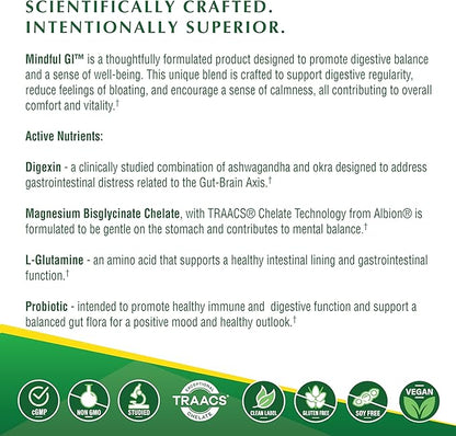 Health Thru Nutrition Mindful GI - Healthy Mind & Gut Complex | with Digexin, Magnesium, L-Glutamine, and Probiotic for Gut-Brain Axis Support | Regularity, Bloating, Calmness Supplement