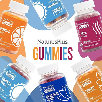Natures Plus Gummies Turmeric Curcumin - 60 Gummies, Peach - Supports Joint, Digestive & Cardiovascular Health - Vegan, Gluten Free, Non-GMO - 30 Servings