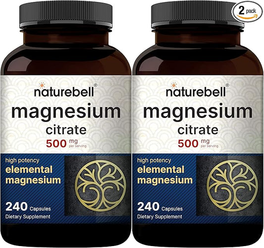 2 Pack Magnesium Citrate 500mg, 480 Capsules | High Purity Elemental Form – Extra Strength | Essential Mineral for Heart, Muscle, & Digestion Support – Non-GMO & No Gluten