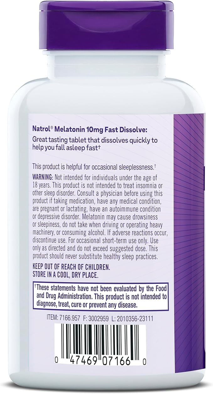 Natrol Fast Dissolve Melatonin 10 mg, Melatonin Supplements for Restful Sleep, Sleep Support for Adults, 100 Citrus-Flavored Tablets, Up to a 100 Day Supply