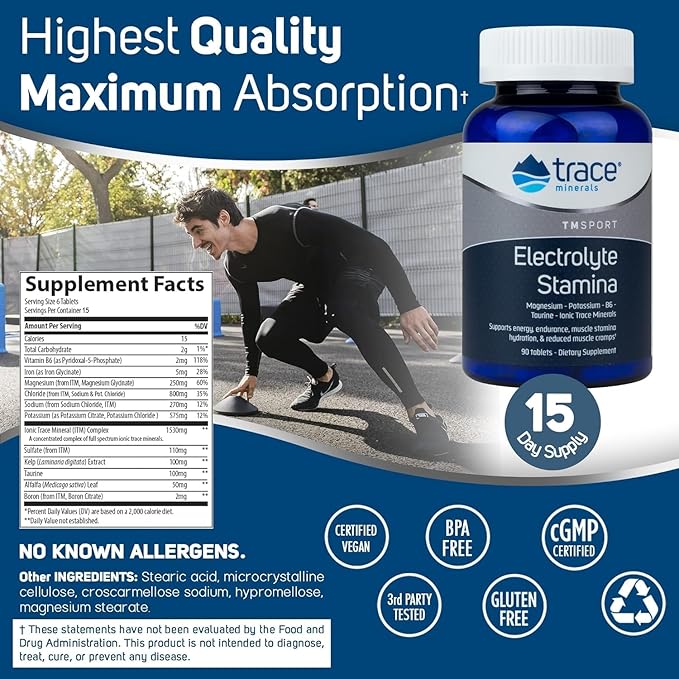 Trace Minerals | Electrolyte Stamina Tablets | Magnesium & Potassium to Promote Energy, Hydration & Muscle Endurance | Vegan, Gluten Free, Sugar Free | 600 Count (100-Day Supply)