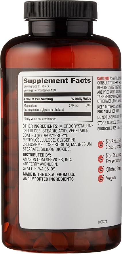 Amazon Elements Chelated Magnesium Glycinate (240 Tablets) and Vitamin D3 (180 Softgels)