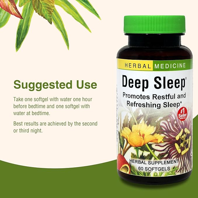 Herbs Etc. Deep Sleep Softgels - Herbal Sleep Support Supplement - Rest & Calming Support with Passionflower, Chamomile & Lemon Balm - 60 Softgels (60 Servings)