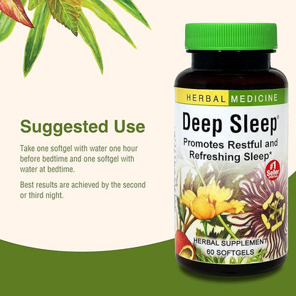 Herbs Etc. Deep Sleep Softgels - Herbal Sleep Support Supplement - Rest & Calming Support with Passionflower, Chamomile & Lemon Balm - 60 Softgels (60 Servings)