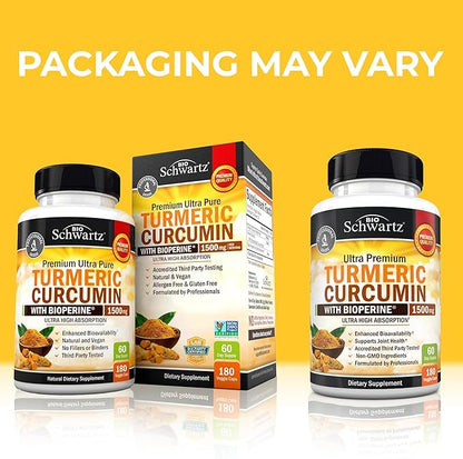 Turmeric Curcumin with Black Pepper Extract 1500mg - High Absorption Ultra Potent Turmeric Supplement with 95% Curcuminoids and BioPerine - Non GMO Tumeric Capsules for Joint Support - 180 Capsules