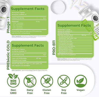 Intestinal Fortitude Gut Health Supplement Bundle - PREbiotic Gold, PRO-B11, Phage 1 - w/Gold Kiwifruit Pectin, SCFAs, and 22 Billion CFU for Microbiome Support, Gluten, Soy, & Dairy-Free Capsules