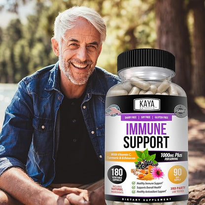 Kaya Naturals Elderberry Immune Support with Zinc and Vitamin C for Adults, Probiotics & Turmeric 1000mg Immune System Booster Sambucus Elderberry Capsules - 180 Count