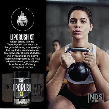 NDS Nutrition Maximum Strength Weight Loss - Decrease Appetite and Energy Booster - Glutamine, L-Carnitine, and CLA (LipoRush XT 60 Capsules, Censor 90 Softgels, and Slim-Tox 90 Capsules)