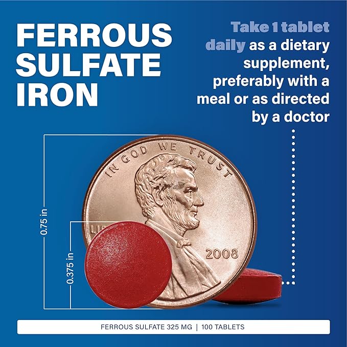 MAJOR Ferosul - Ferrous Sulfate 325mg Tablets with 65mg of Elemental Iron - Iron Supplement for Women, Men - Red - 100 Tablets (3 Pack)