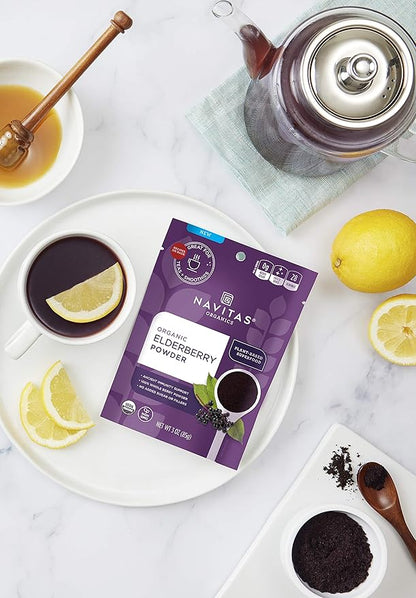 Navitas Organics Elderberry Powder, 3oz Bag, 28 Servings — Organic, Non-GMO, 100% Whole Elderberry Powder for Immune Support (Pack of 3)