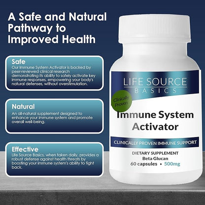 Life Source Basics Immune System Support Activator - High Purity Beta 1,3/1,6 Glucan - Immunity and Vitamin Supplement Non-GMO & Vegan Friendly for Men & Women, Gluten-Free 500 mg - 60 Capsules