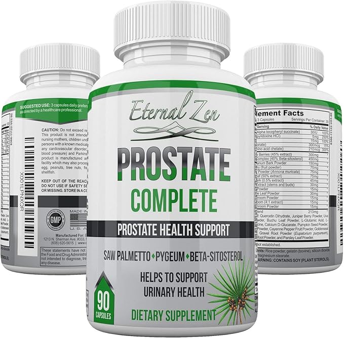Prostate Complete Herbal Health Support Supplements for Men, Saw Palmetto Stinging Nettle Pygeum Beta-sitosterol Reishi Shiitake, 90 Count Capsule