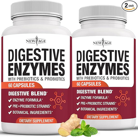 NEW AGE Digestive Enzymes for Gut Health - Probiotic Multi Enzymes with Prebiotics and Probiotics with Lipase for Women and Men for Digestive Health, Daily Enzymes for Digestion - 120 Count