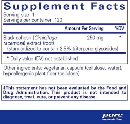 Pure Encapsulations Black Cohosh 2.5 | Hypoallergenic Supplement to Offer Support During Menopause* | 120 Capsules