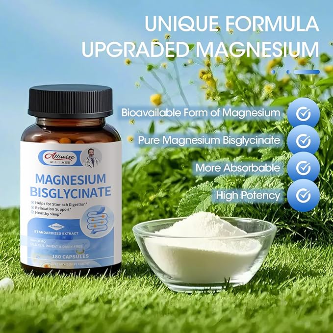 Magnesium Bisglycinate 100% Chelate, Maximum Absorbable Magnesium Glycinate Supplement for Restful Sleep, Energy Muscle Bone & Joint Support Non-GMO, Gluten-Free - 180 Capsules