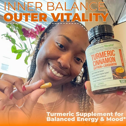 Saffron Supplements - Turmeric Curcumin Supplement with Black Pepper, Saffron Extract, Cardamom and Cinnamon Pills for Mood, Memory, Eye Health. Joint Supplements for Women & Men. 60 Tumeric Capsules