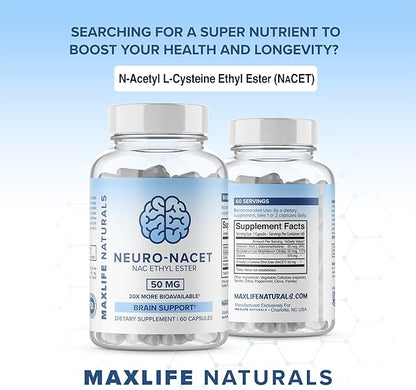 Neuro NACET - N-Acetyl Cysteine Ethyl Ester - 20x More Bioavailable Than NAC 1000mg - 10x Higher Glutathione Boost Over Liposomal Glutathione - NAC Ethyl Ester with Glycine, Selenium, Brain Support