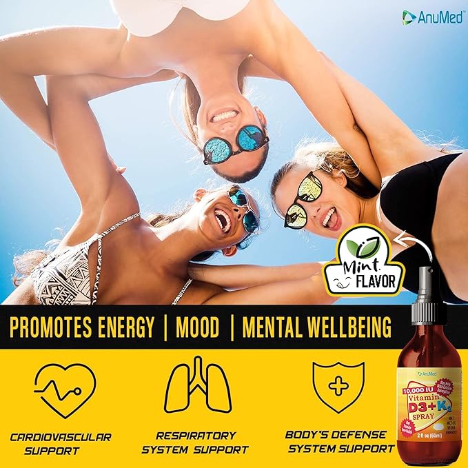 Vitamin D3 K2 10,000 IU Liquid Spray with Organic MCT Oil, Vitamin A (Retinol) 1250mcg, K2 (MK4,MK7) Promotes Heart, Bones, Immune System. 100% Vegan, Non-GMO, Gluten-Free, No Sugar Added (2oz)