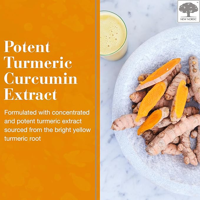 NEW NORDIC Turmeric Curcumin Gummies, Sugar Free, 300 mg Turmeric Supplement for Men and Women, Supports Normally Functioning Joints, Knees, Shoulders, Mango Orange, 60 Count