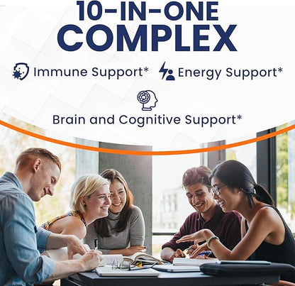 Mushroom Supplement Capsules - 10x Mushroom Complex with Lions Mane Cordyceps Shiitake Reishi Mushrooms Supplements - All Natural Herbal Vitamins Extract Pills for Focus Energy and Brain 90 Capsules