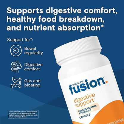 Bariatric Fusion Digestive Support: Digestive Enzymes with Probiotics | Vegan Supplement | Probiotics for Digestive Health and Gut Health Support | Gluten, Dairy & GMO Free | 60 Capsules