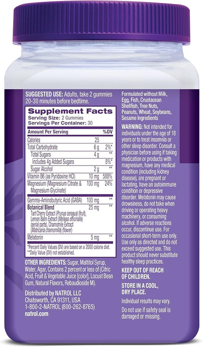 Natrol Sleep + Restore Magnesium Glycinate Gummies with Melatonin 5mg - Calm Magnesium with GABA, Botanical Blend, Cherry Flavor, 60 Gummies