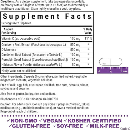 Bluebonnet Nutrition Urinary Tract Support, Cleanse & Flush*, Soy-Free, Gluten-Free, Kosher-Certified, Non-GMO, Dairy-Free, Vegan, 60 Vegetable Capsules, 30 Servings