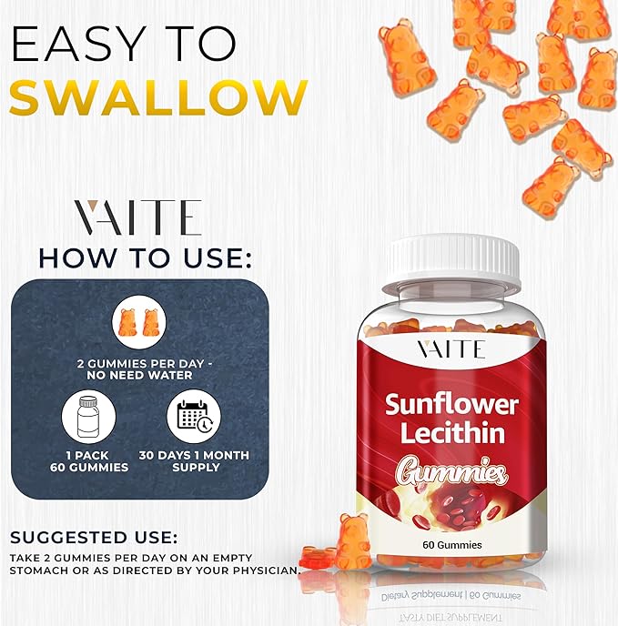 Sunflower Lecithin Extract Gummies 800mg - Vegan, Non-GMO, Soy-Free & Gluten-Free - Cognitive Health & Daily Nutrition - Easy-to-Digest, Plant-Based Wellness Chews for Adults - 60 Chewables