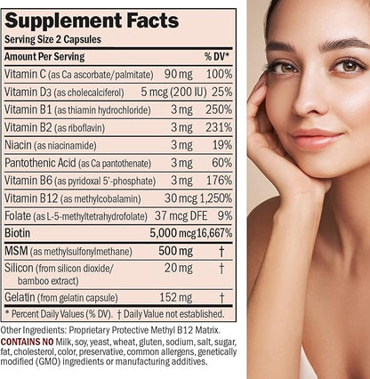 ANDREW LESSMAN Healthy Hair, Skin and Nails 360 Capsules - 5000 mcg High Bioactivity Biotin, B-Complex. Promotes Beautiful Skin, Strong Nails. No Additives Hair Growth Vitamins Biotin Supplement