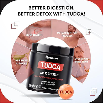Premium TUDCA with Milk Thistle, Artichoke, Burdock & Black Pepper – Supports Bile Flow & Liver Health -150 Capsules- Made in The USA