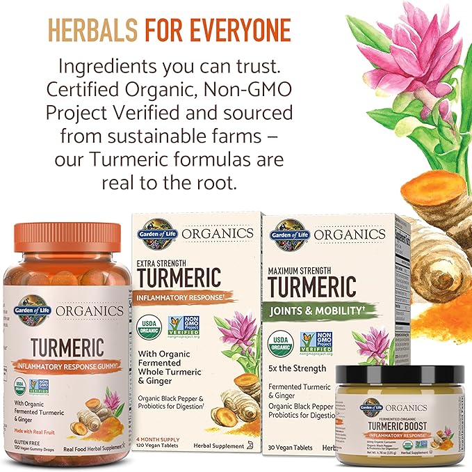 Garden of Life Organics Extra Strength Turmeric Inflammatory Response 60 Tablets-100mg Curcumin (95% Curcuminoids) Black Pepper, Probiotics, Organic Non-GMO Vegan Gluten Free Herbal Supplement