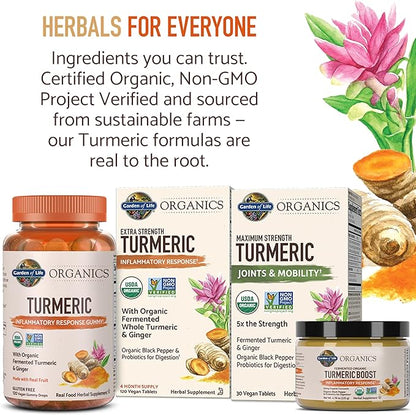 Garden of Life Organics Extra Strength Turmeric Inflammatory Response 60 Tablets-100mg Curcumin (95% Curcuminoids) Black Pepper, Probiotics, Organic Non-GMO Vegan Gluten Free Herbal Supplement