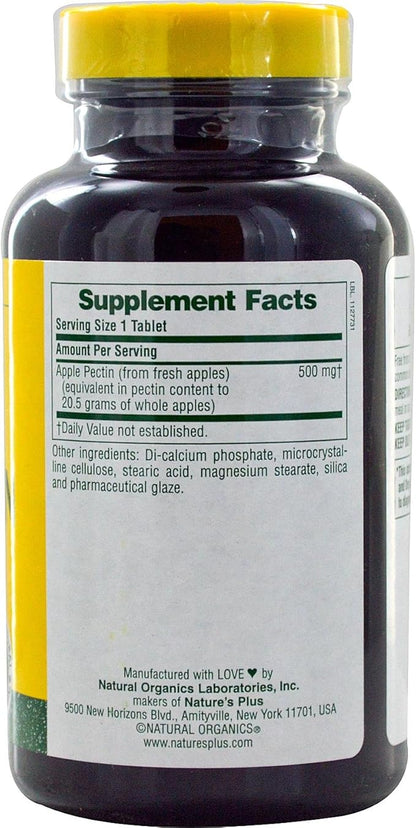 NaturesPlus Apple Pectin - 500 mg, 180 Tablets - Natural Fiber Supplement - Vegetarian, Gluten Free - 180 Servings