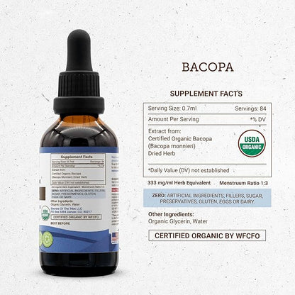 Secrets of the Tribe Bacopa USDA Organic | Alcohol-Free Extract, High-Potency Herbal Drops | Made from 100% Certified Organic Bacopa (Bacopa Monnieri) Dried Herb (2 Oz)