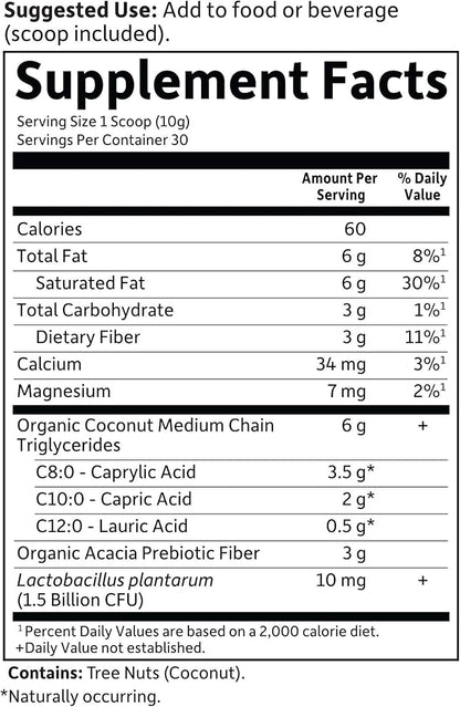 Garden of Life Dr. Formulated Keto Organic MCT Powder - 30 Servings, 6g MCTs from Coconuts Plus Prebiotic Fiber & Probiotics, Certified Organic, Non-GMO, Vegan, Gluten Free, Ketogenic